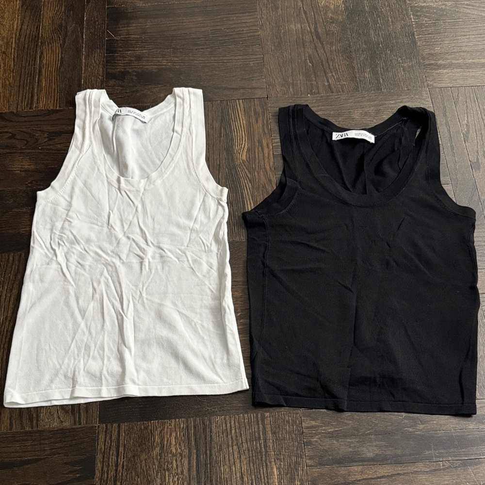 Used and good condition Zara White and Black Tank Tops Set